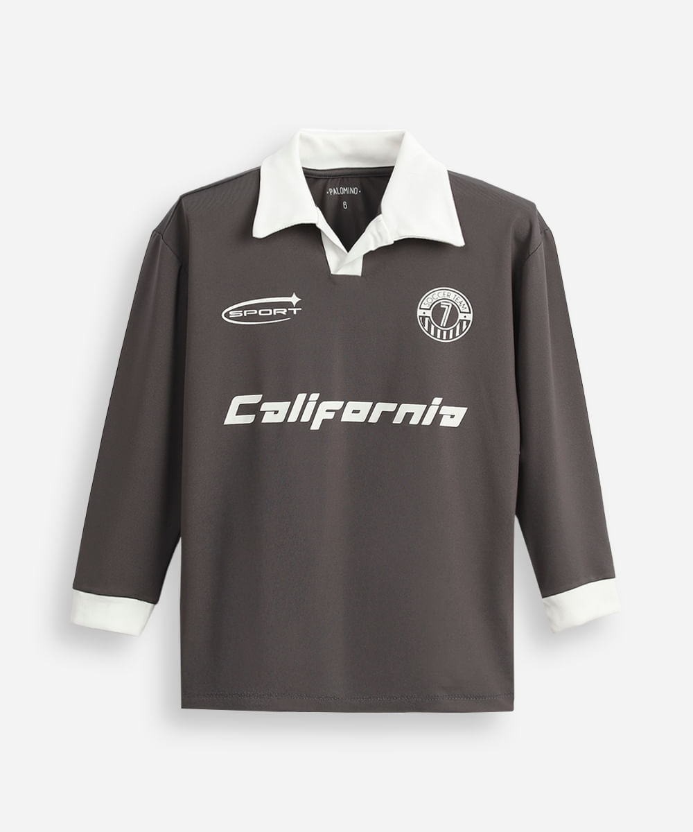 camiseta esportiva gola polo manga longa cinza