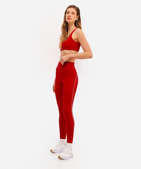 calça legging esportiva ace com nervuras vermelha P
