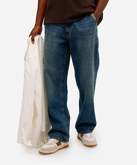 calça wide leg masculina jeans dirty azul 44 calça wide leg masculina jeans dirty azul 44