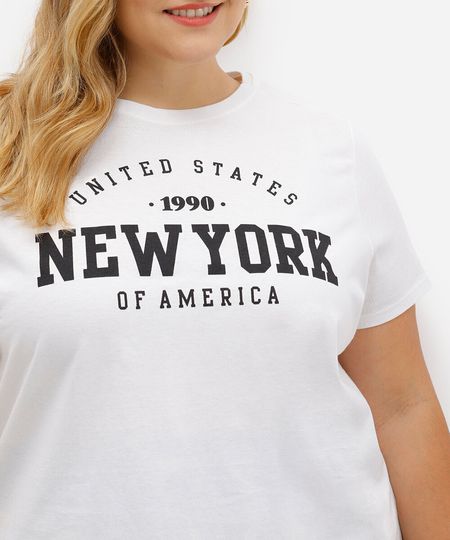 camiseta feminina de algodão plus size new york off white GG1