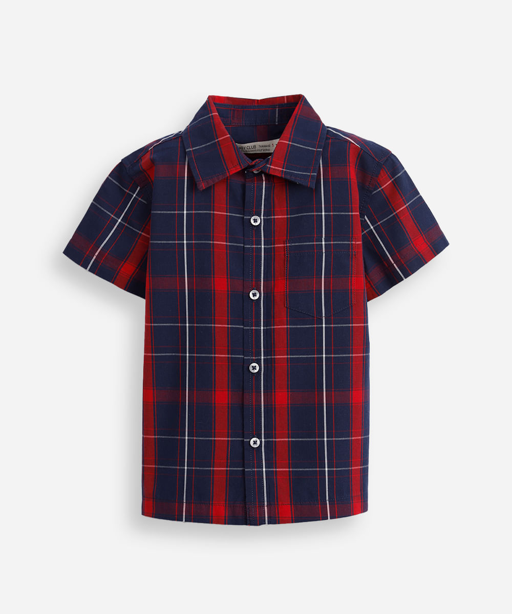 camisa infantil manga curta xadrez vermelha