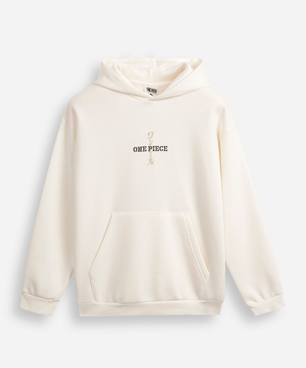 blusão juvenil de moletom com capuz one piece off white