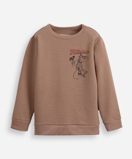 blusa infantil manga longa homem aranha texturizada bege 4