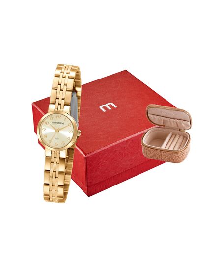 kit relógio feminino mondaine 32391lpmvde1ka analógico dourado UNICO