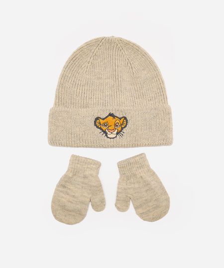 kit infantil gorro e luva simba bege UNICO