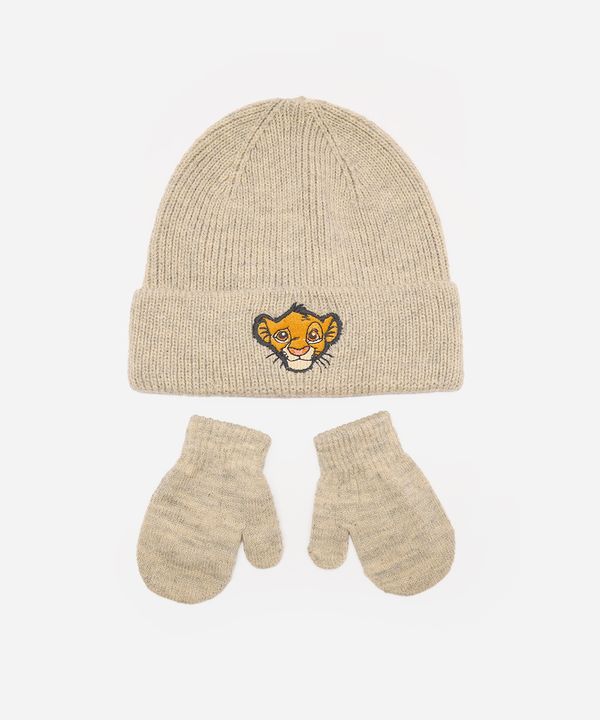 kit infantil gorro e luva simba bege UNICO