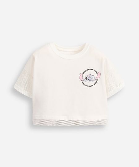 camiseta de algodão infantil com telinha stitch - off white 12 camiseta de algodão infantil com telinha stitch - off white 12