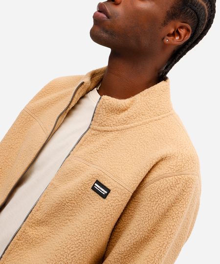 jaqueta masculina fleece com zíper bege G jaqueta masculina fleece com zíper bege G