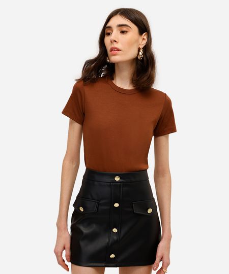 camiseta feminina de algodão peruano marrom M