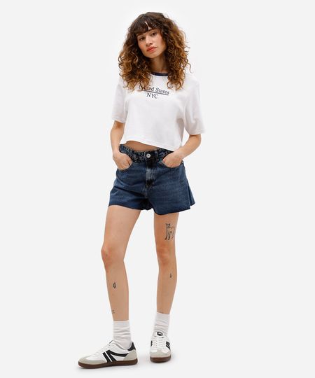 short feminino jeans cintura média azul 40