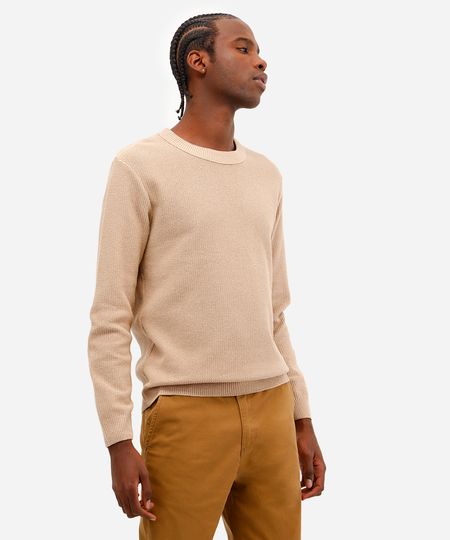 suéter masculino de tricot manga longa bege G suéter masculino de tricot manga longa bege G