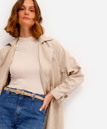 blusa básica feminina alongada gola alta bege PP blusa básica feminina alongada gola alta bege PP