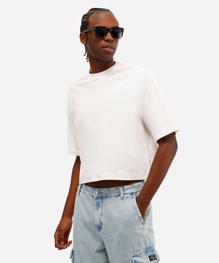 camiseta de algodão cropped off white P
