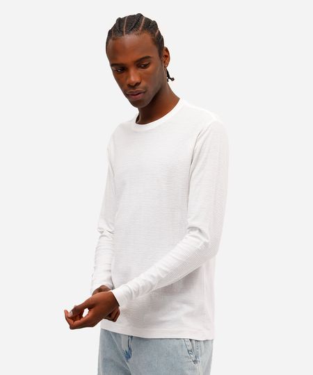 camiseta comfort masculina manga longa texturizada off white P camiseta comfort masculina manga longa texturizada off white P