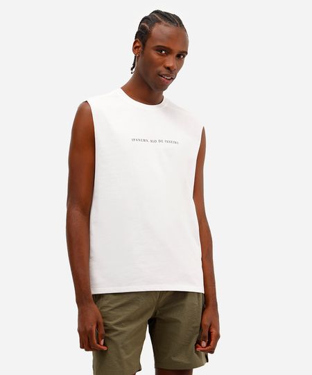 regata machão masculina estampada off white P regata machão masculina estampada off white P