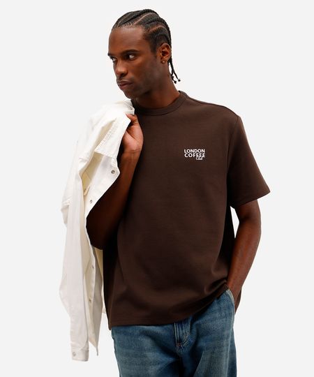 camiseta masculina de algodão london coffee marrom P