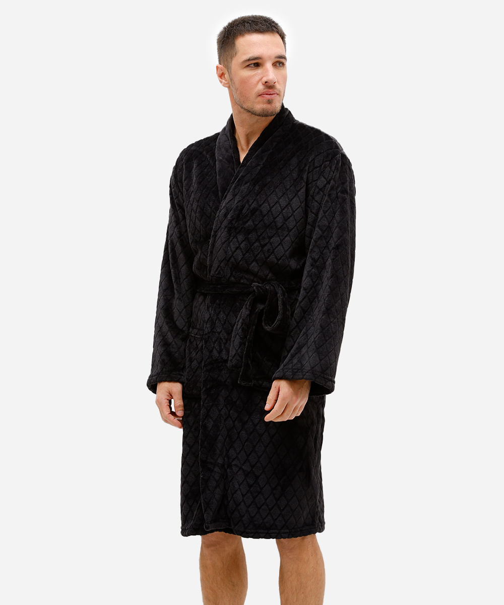 roupão masculino fleece geométrico preto