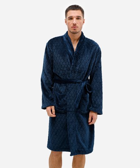 roupão masculino fleece geométrico azul GG