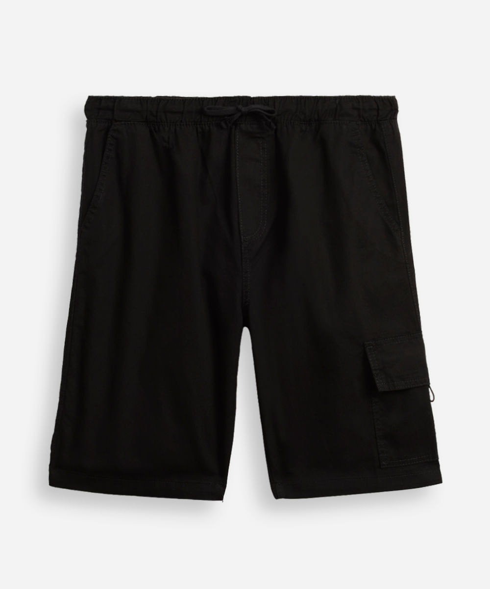 bermuda baggy juvenil de sarja com bolsos cargo preta