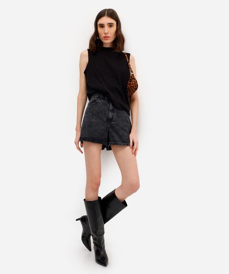 short feminino jeans cintura alta preto 36