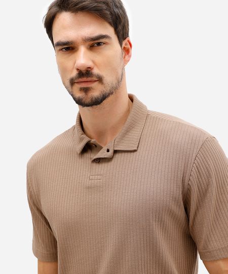 polo masculina manga curta canelada marrom P polo masculina manga curta canelada marrom P