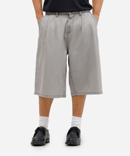 bermuda baggy masculina jeans com pregas cinza 40