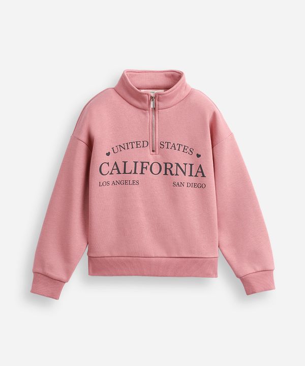 blusão de moletom infantil gola alta com zíper rosa 12