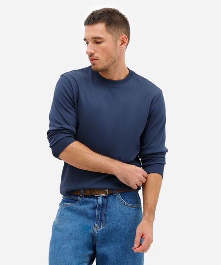 camiseta masculina de algodão peruano básica gola redonda azul G