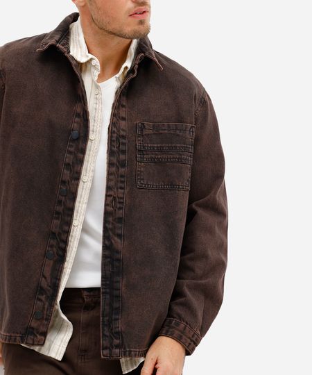 camisa overshirt masculina jeans marrom M