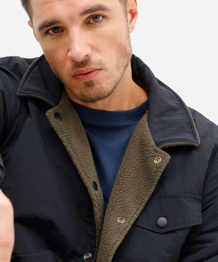 jaqueta masculina dupla face com sherpa preta GG jaqueta masculina dupla face com sherpa preta GG