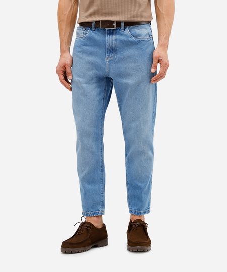 calça reta masculina jeans cropped azul 38