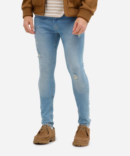 calça skinny masculina jeans destroyed azul 46 calça skinny masculina jeans destroyed azul 46