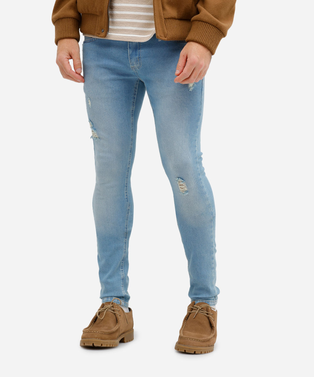 calça skinny masculina jeans destroyed azul