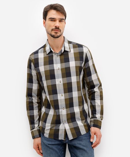 camisa comfort masculina de algodão xadrez verde GG