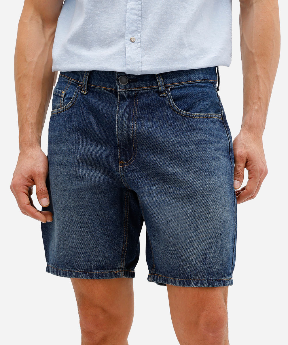 bermuda slim masculina jeans azul