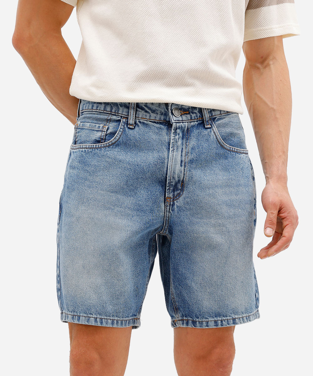 bermuda slim masculina jeans azul