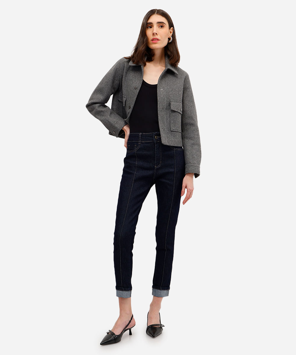 Vista 2 calça skinny feminina jeans barra dobrada sawary azul C&A Jeans Escuro C&A Jeans Escuro