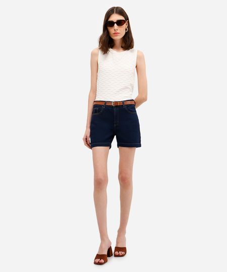 short feminino jeans com cinto azul 40