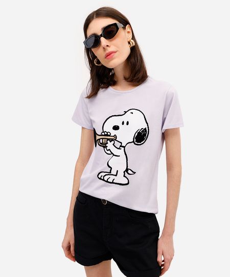camiseta feminina de algodão snoopy texturizada lilás PP