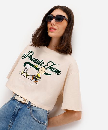 cropped feminino de algodão snoopy bege P