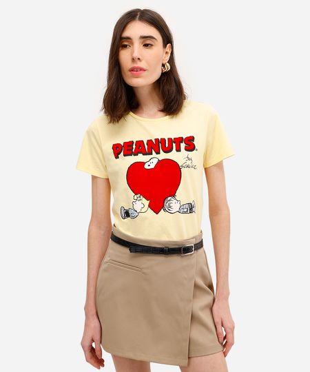 camiseta feminina de algodão snoopy texturizada amarela M