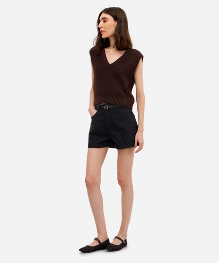 short mom feminino de sarja com cinto preto 34
