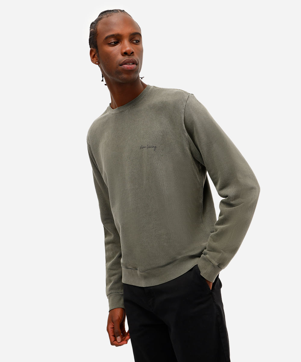 blusão masculino de moletom sem felpa estonado verde