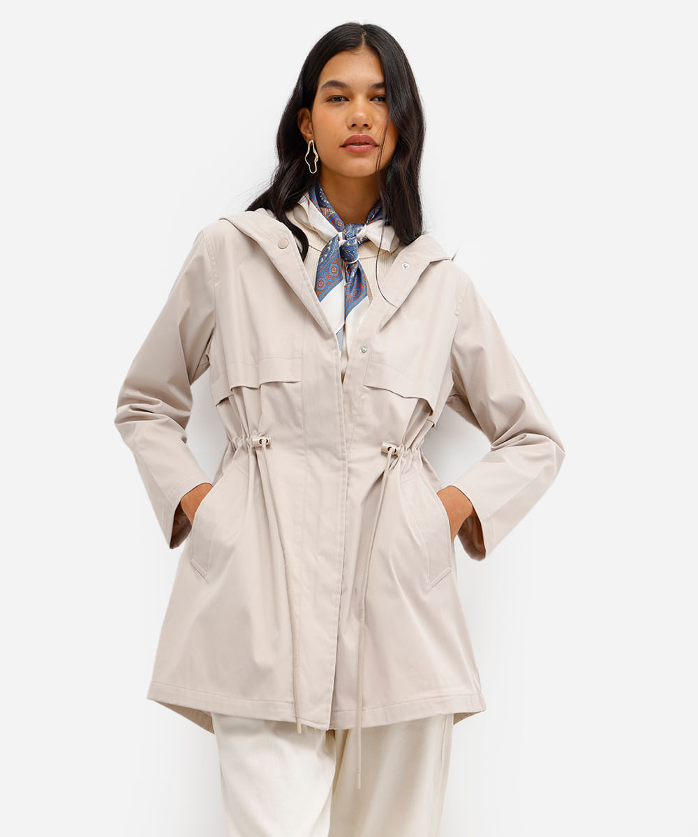 parka feminina com capuz e forro bege