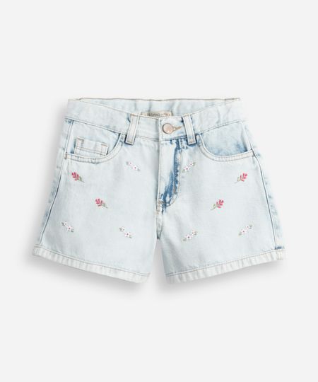 short mom infantil jeans floral azul 10