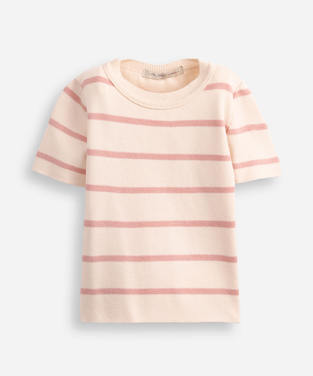 cropped de tricot infantil listrado - rosa velho