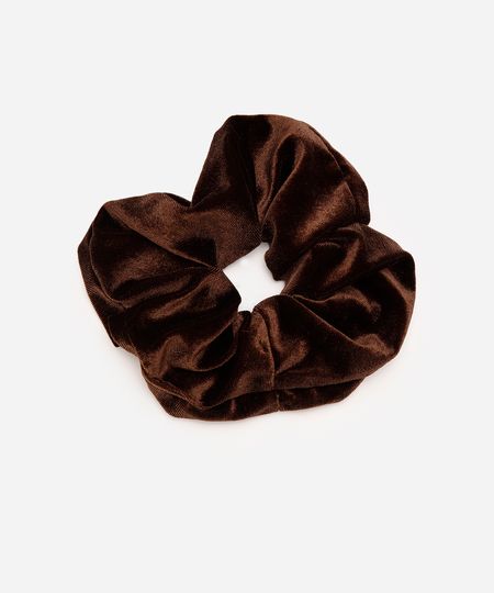 elástico de cabelo feminino scrunchie veludo marrom UNICO