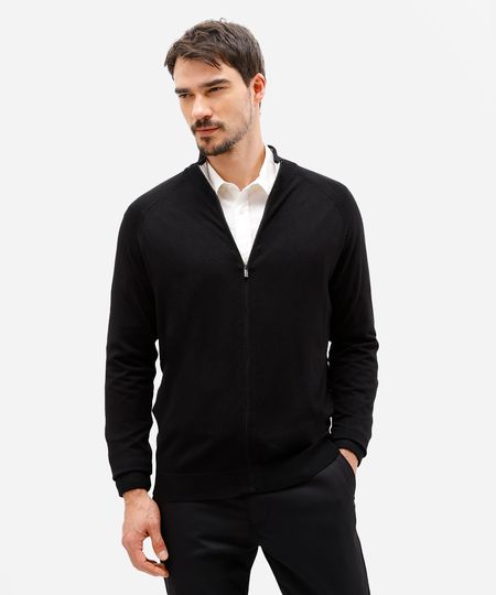 suéter masculino de tricot com zíper preto M