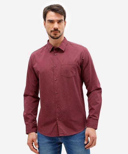camisa comfort masculina de algodão lavada vinho M camisa comfort masculina de algodão lavada vinho M