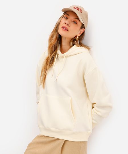blusão feminino de moletom felpado com capuz amarelo PP